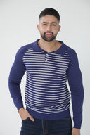 Buso de punto a rayas con cuello tipo polo — Ref. 502604